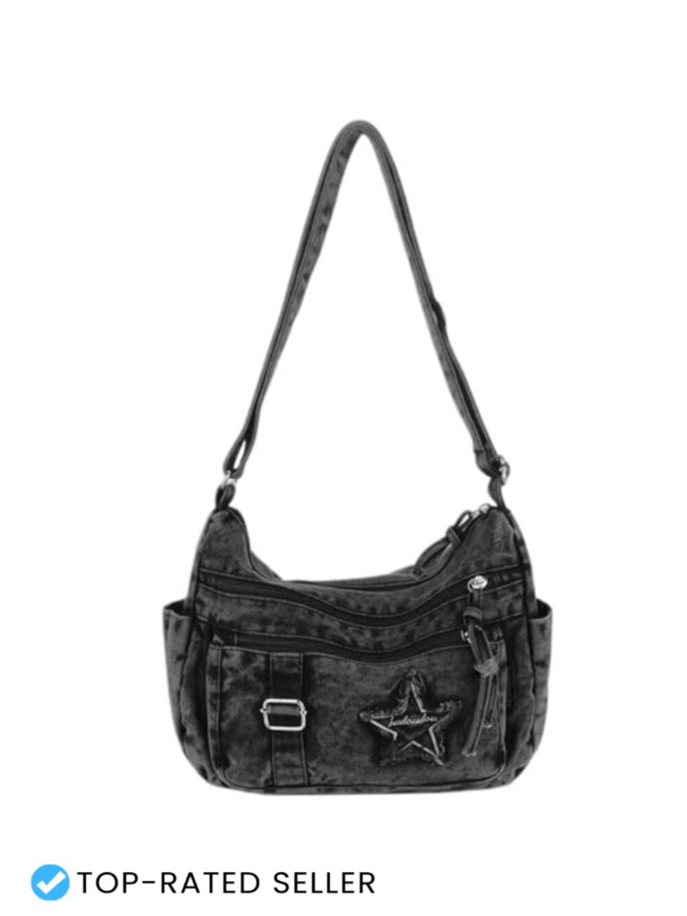 Y2K Denim Crossbody Bag Multi Pocket Adjustable Strap Retro Grunge Purse